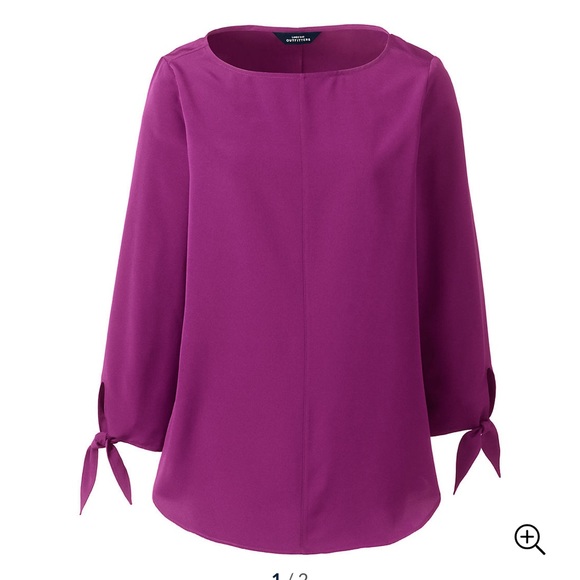 Lands End Bracelet Tie Sleeve Boatneck Blouse - Womens 12 - Picture 2 of 6